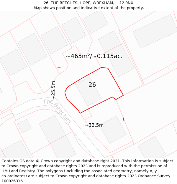 26, THE BEECHES, HOPE, WREXHAM, LL12 9NX: Plot and title map