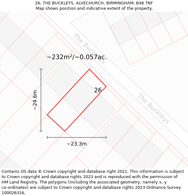 26, THE BUCKLEYS, ALVECHURCH, BIRMINGHAM, B48 7NF: Plot and title map