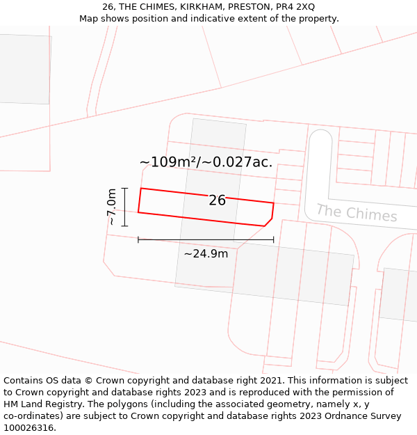 26, THE CHIMES, KIRKHAM, PRESTON, PR4 2XQ: Plot and title map