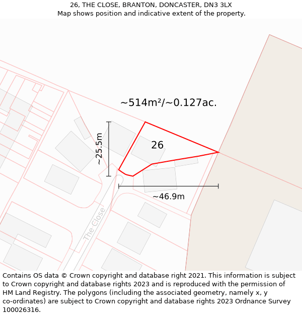 26, THE CLOSE, BRANTON, DONCASTER, DN3 3LX: Plot and title map