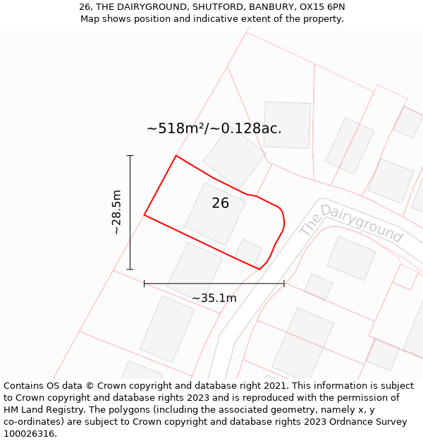 26, THE DAIRYGROUND, SHUTFORD, BANBURY, OX15 6PN: Plot and title map