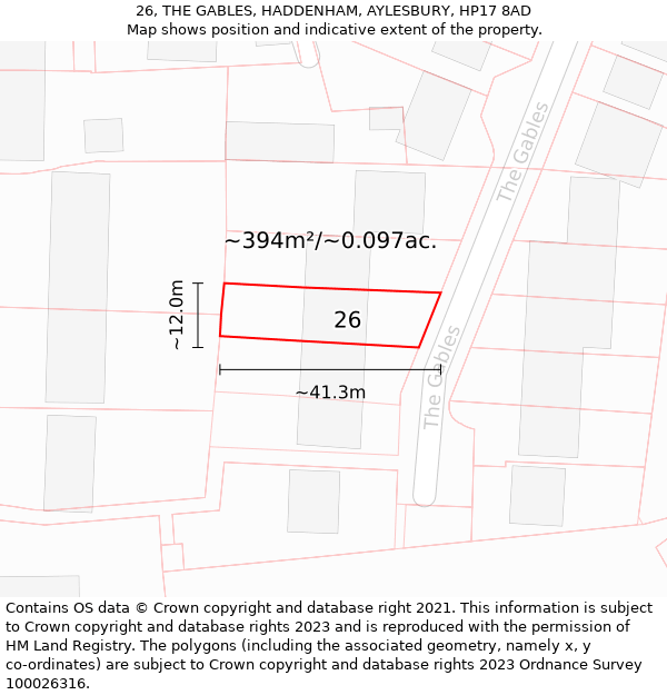 26, THE GABLES, HADDENHAM, AYLESBURY, HP17 8AD: Plot and title map