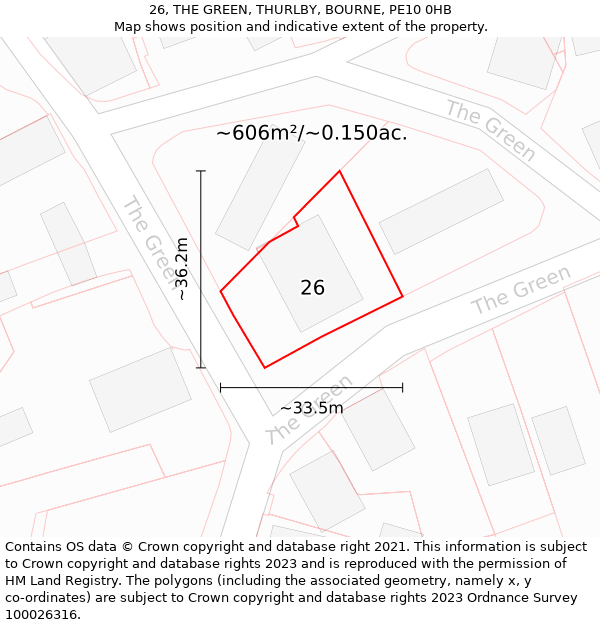 26, THE GREEN, THURLBY, BOURNE, PE10 0HB: Plot and title map