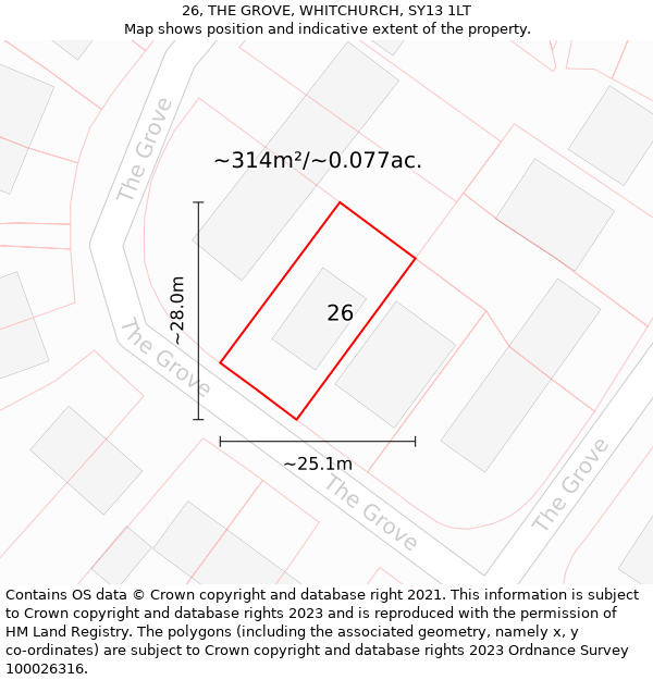 26, THE GROVE, WHITCHURCH, SY13 1LT: Plot and title map