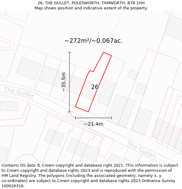 26, THE GULLET, POLESWORTH, TAMWORTH, B78 1HH: Plot and title map