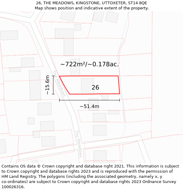 26, THE MEADOWS, KINGSTONE, UTTOXETER, ST14 8QE: Plot and title map