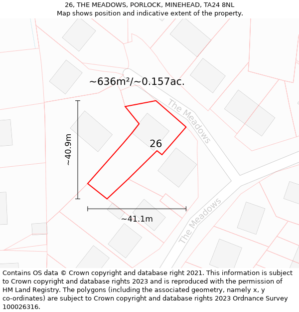 26, THE MEADOWS, PORLOCK, MINEHEAD, TA24 8NL: Plot and title map