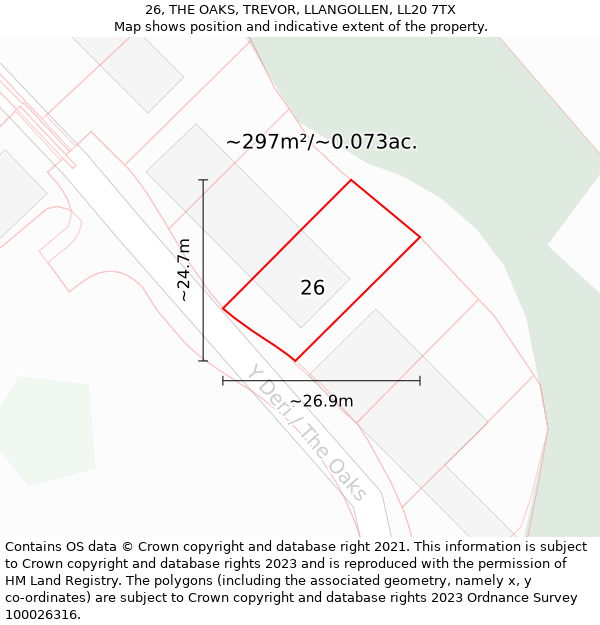 26, THE OAKS, TREVOR, LLANGOLLEN, LL20 7TX: Plot and title map