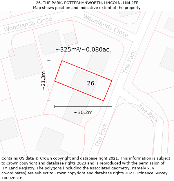 26, THE PARK, POTTERHANWORTH, LINCOLN, LN4 2EB: Plot and title map