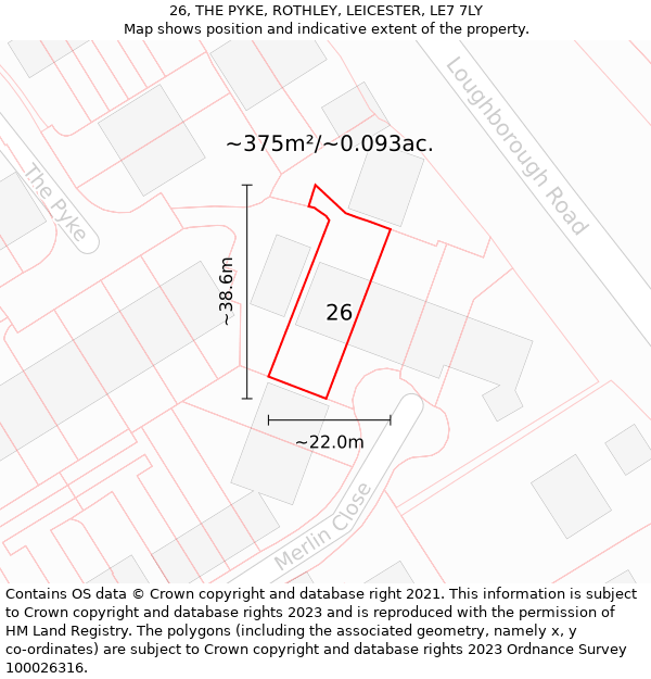 26, THE PYKE, ROTHLEY, LEICESTER, LE7 7LY: Plot and title map