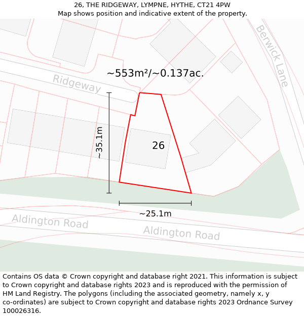 26, THE RIDGEWAY, LYMPNE, HYTHE, CT21 4PW: Plot and title map