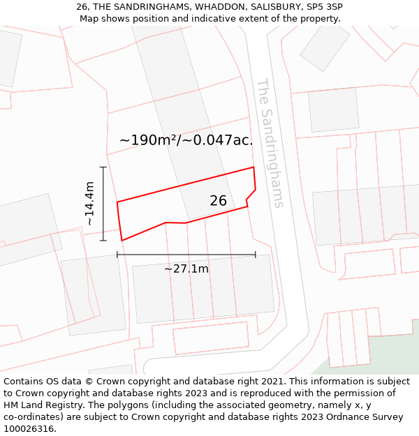 26, THE SANDRINGHAMS, WHADDON, SALISBURY, SP5 3SP: Plot and title map