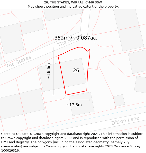 26, THE STAKES, WIRRAL, CH46 3SW: Plot and title map