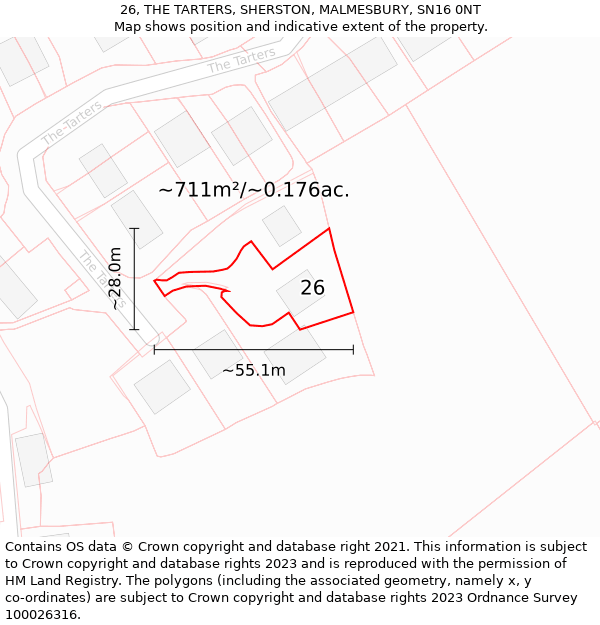 26, THE TARTERS, SHERSTON, MALMESBURY, SN16 0NT: Plot and title map