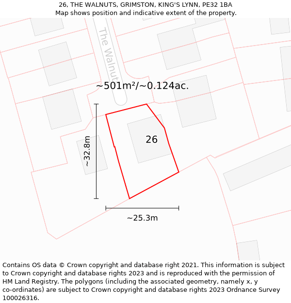 26, THE WALNUTS, GRIMSTON, KING'S LYNN, PE32 1BA: Plot and title map