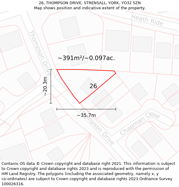 26, THOMPSON DRIVE, STRENSALL, YORK, YO32 5ZN: Plot and title map