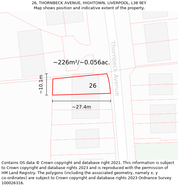 26, THORNBECK AVENUE, HIGHTOWN, LIVERPOOL, L38 9EY: Plot and title map