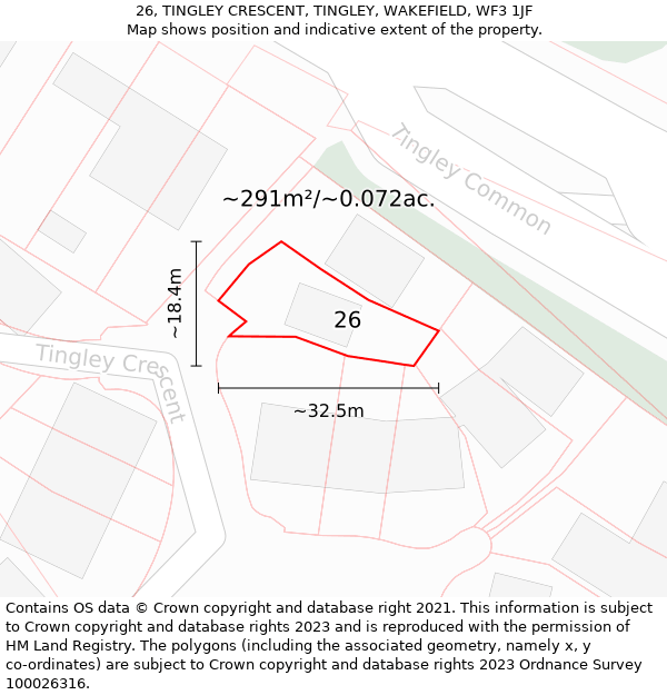 26, TINGLEY CRESCENT, TINGLEY, WAKEFIELD, WF3 1JF: Plot and title map