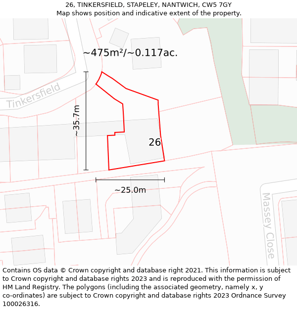 26, TINKERSFIELD, STAPELEY, NANTWICH, CW5 7GY: Plot and title map