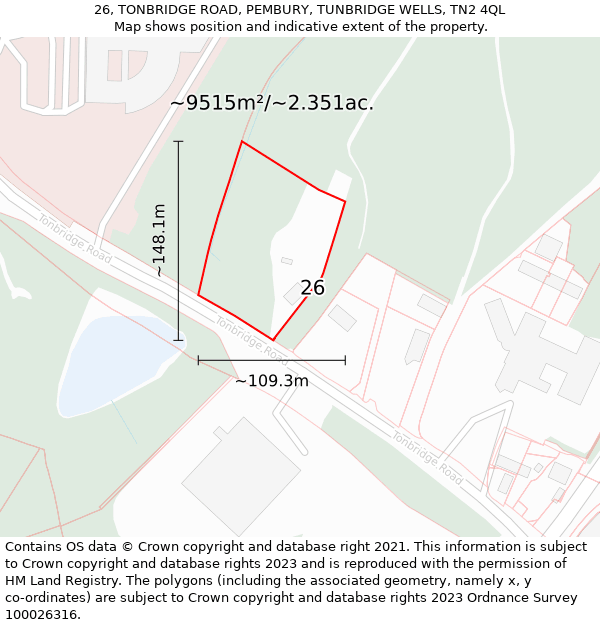 26, TONBRIDGE ROAD, PEMBURY, TUNBRIDGE WELLS, TN2 4QL: Plot and title map