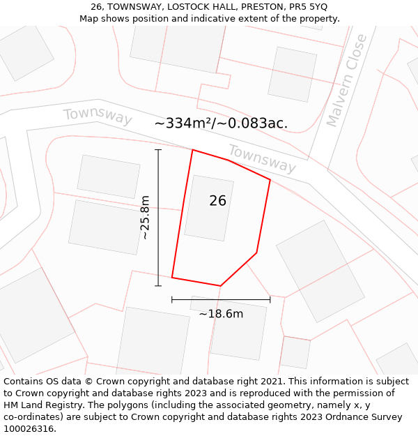 26, TOWNSWAY, LOSTOCK HALL, PRESTON, PR5 5YQ: Plot and title map