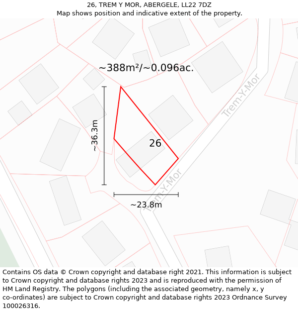 26, TREM Y MOR, ABERGELE, LL22 7DZ: Plot and title map