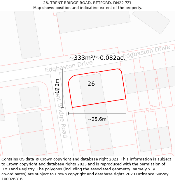 26, TRENT BRIDGE ROAD, RETFORD, DN22 7ZL: Plot and title map