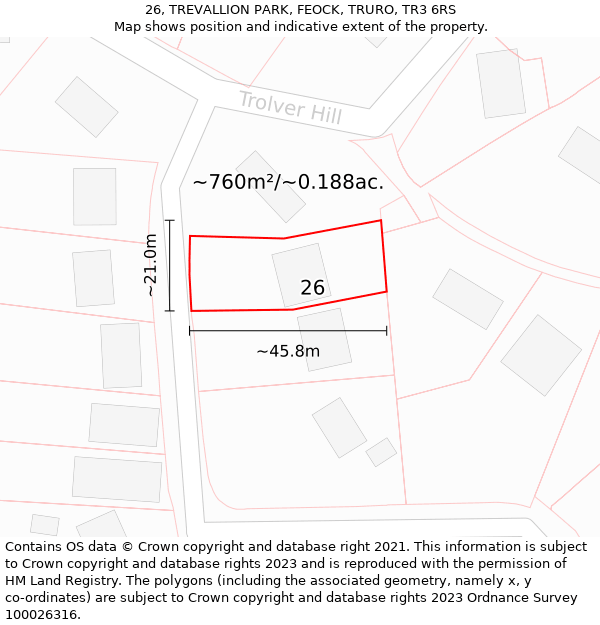 26, TREVALLION PARK, FEOCK, TRURO, TR3 6RS: Plot and title map