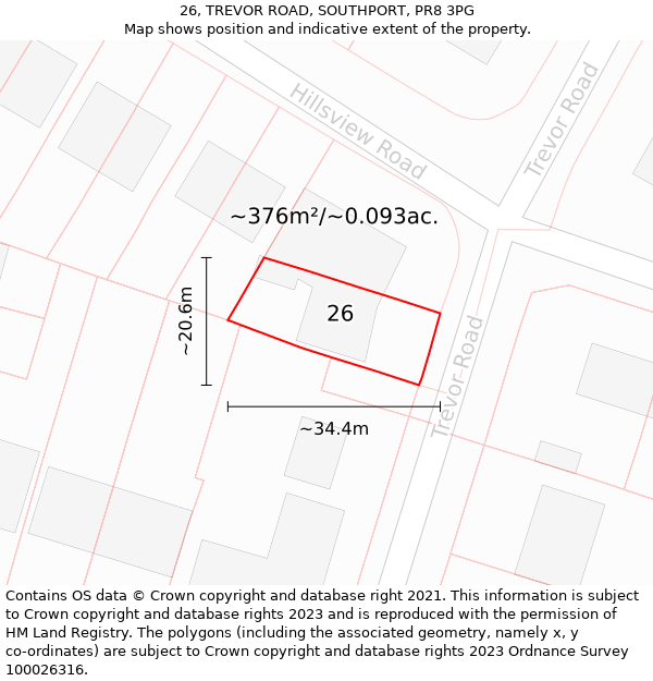 26, TREVOR ROAD, SOUTHPORT, PR8 3PG: Plot and title map