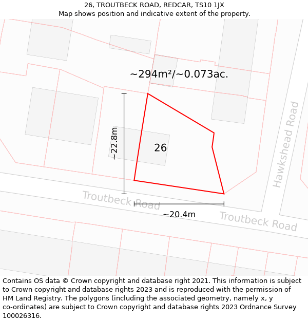 26, TROUTBECK ROAD, REDCAR, TS10 1JX: Plot and title map