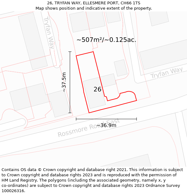 26, TRYFAN WAY, ELLESMERE PORT, CH66 1TS: Plot and title map