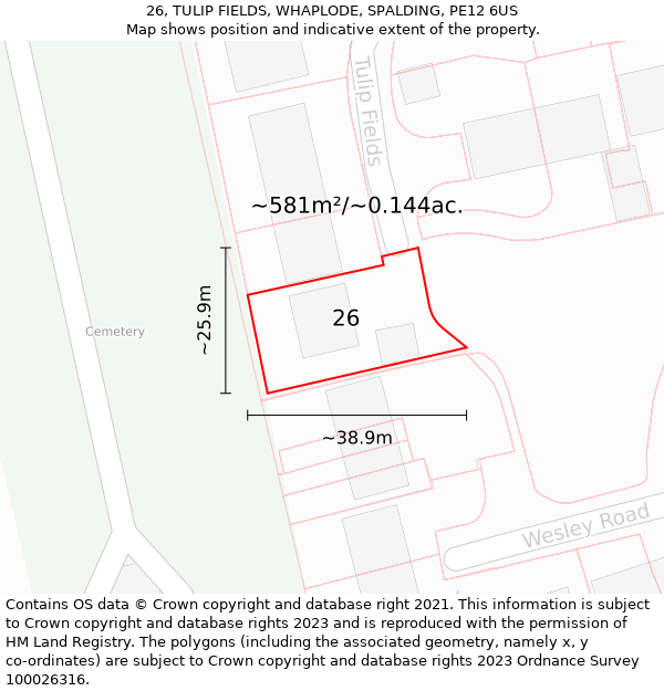 26, TULIP FIELDS, WHAPLODE, SPALDING, PE12 6US: Plot and title map