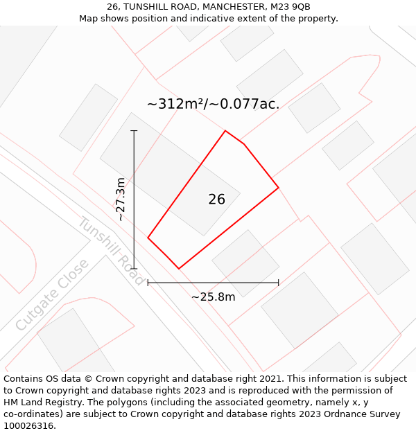 26, TUNSHILL ROAD, MANCHESTER, M23 9QB: Plot and title map