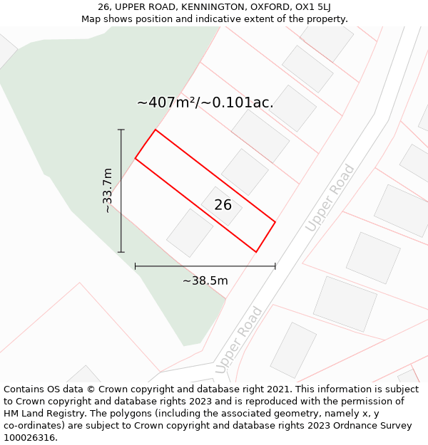 26, UPPER ROAD, KENNINGTON, OXFORD, OX1 5LJ: Plot and title map