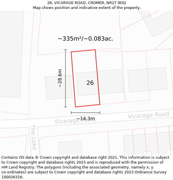 26, VICARAGE ROAD, CROMER, NR27 9DQ: Plot and title map