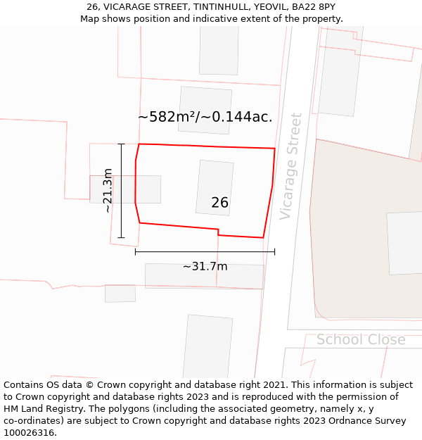 26, VICARAGE STREET, TINTINHULL, YEOVIL, BA22 8PY: Plot and title map