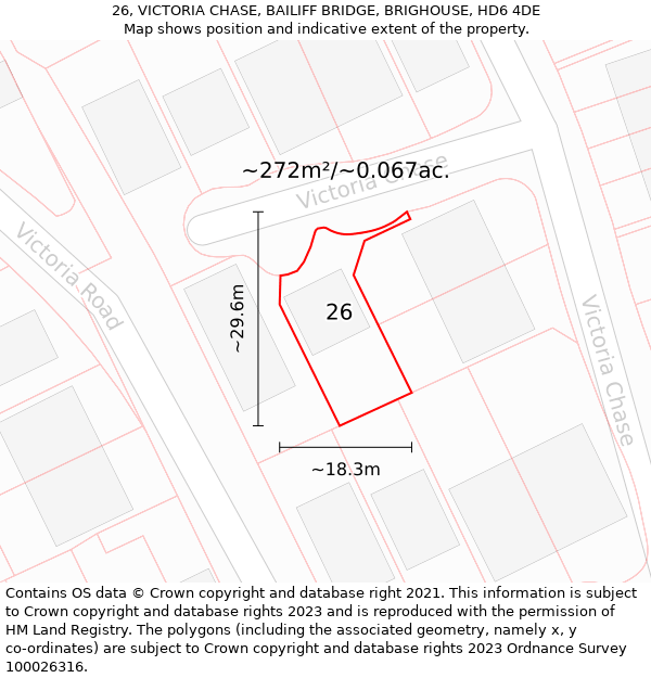 26, VICTORIA CHASE, BAILIFF BRIDGE, BRIGHOUSE, HD6 4DE: Plot and title map