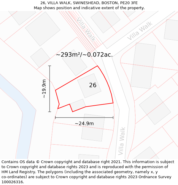 26, VILLA WALK, SWINESHEAD, BOSTON, PE20 3FE: Plot and title map