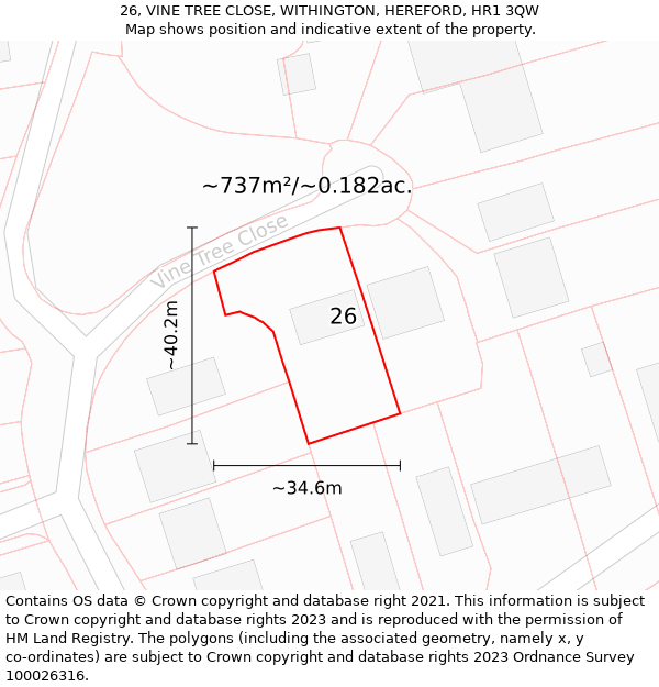 26, VINE TREE CLOSE, WITHINGTON, HEREFORD, HR1 3QW: Plot and title map