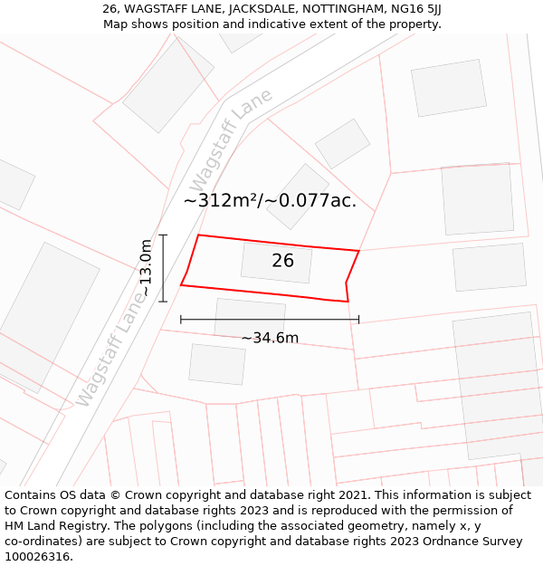 26, WAGSTAFF LANE, JACKSDALE, NOTTINGHAM, NG16 5JJ: Plot and title map