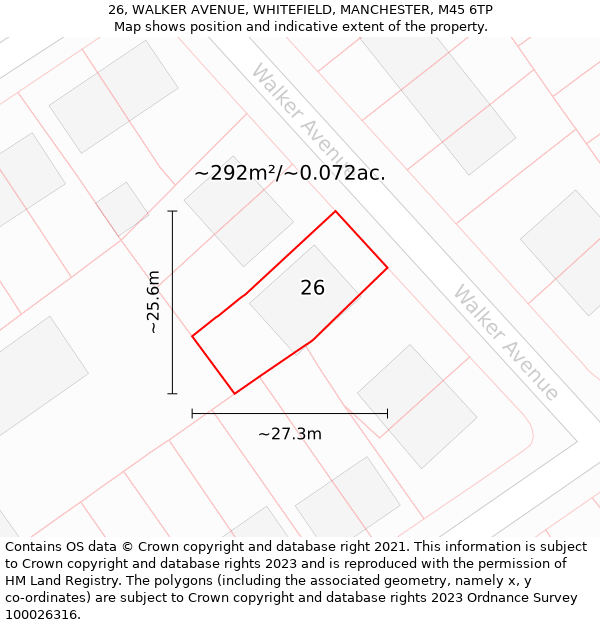 26, WALKER AVENUE, WHITEFIELD, MANCHESTER, M45 6TP: Plot and title map