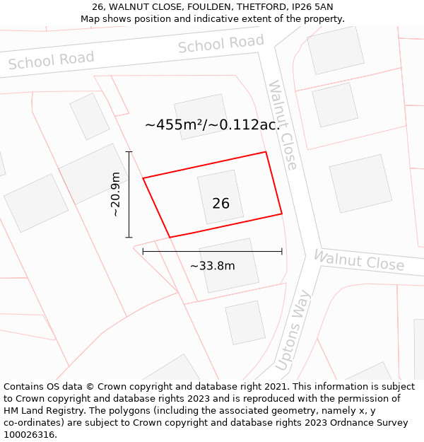 26, WALNUT CLOSE, FOULDEN, THETFORD, IP26 5AN: Plot and title map