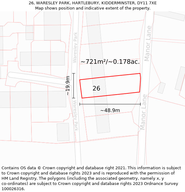 26, WARESLEY PARK, HARTLEBURY, KIDDERMINSTER, DY11 7XE: Plot and title map