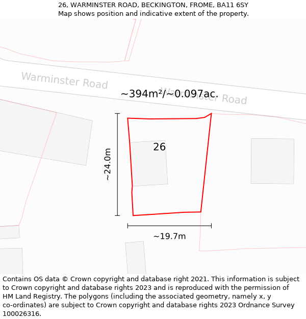 26, WARMINSTER ROAD, BECKINGTON, FROME, BA11 6SY: Plot and title map