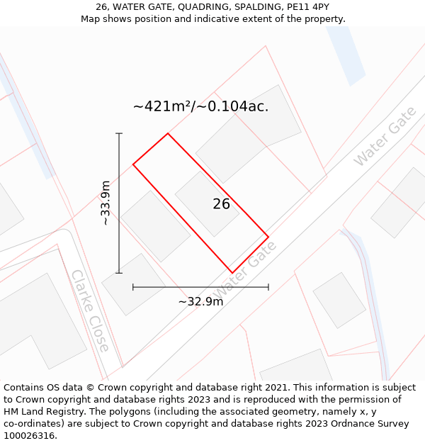 26, WATER GATE, QUADRING, SPALDING, PE11 4PY: Plot and title map