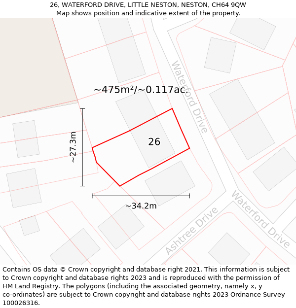 26, WATERFORD DRIVE, LITTLE NESTON, NESTON, CH64 9QW: Plot and title map