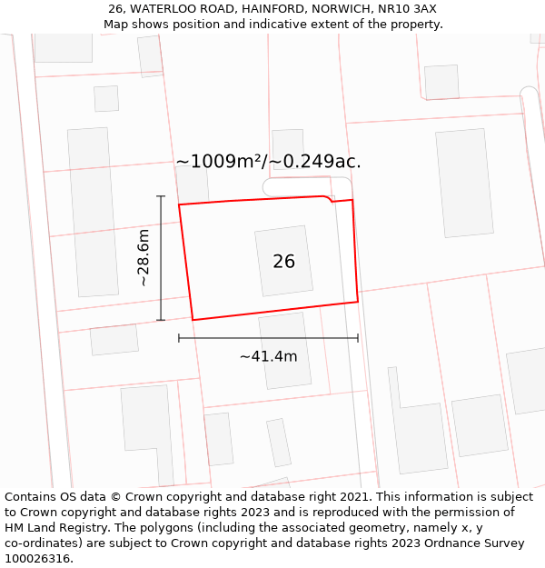 26, WATERLOO ROAD, HAINFORD, NORWICH, NR10 3AX: Plot and title map