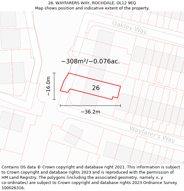 26, WAYFARERS WAY, ROCHDALE, OL12 9EQ: Plot and title map