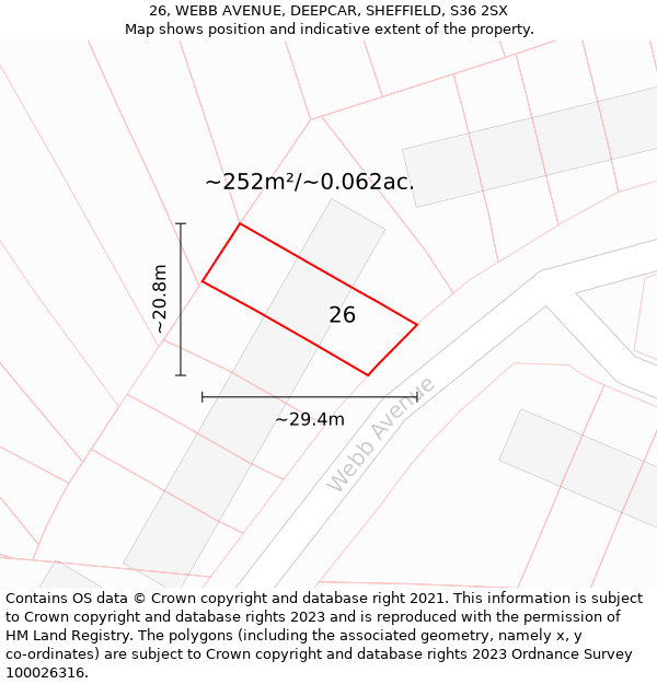 26, WEBB AVENUE, DEEPCAR, SHEFFIELD, S36 2SX: Plot and title map