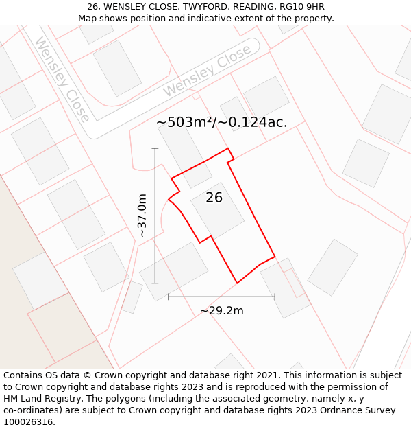 26, WENSLEY CLOSE, TWYFORD, READING, RG10 9HR: Plot and title map